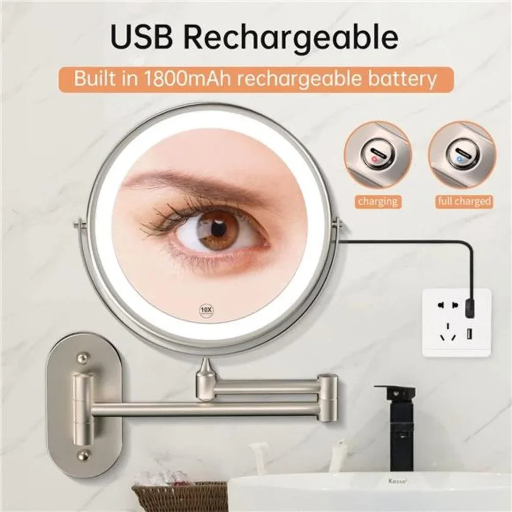 Rechargeable Wall Mounted Lighted Makeup Vanity Mirror 8 Inch Double Sided